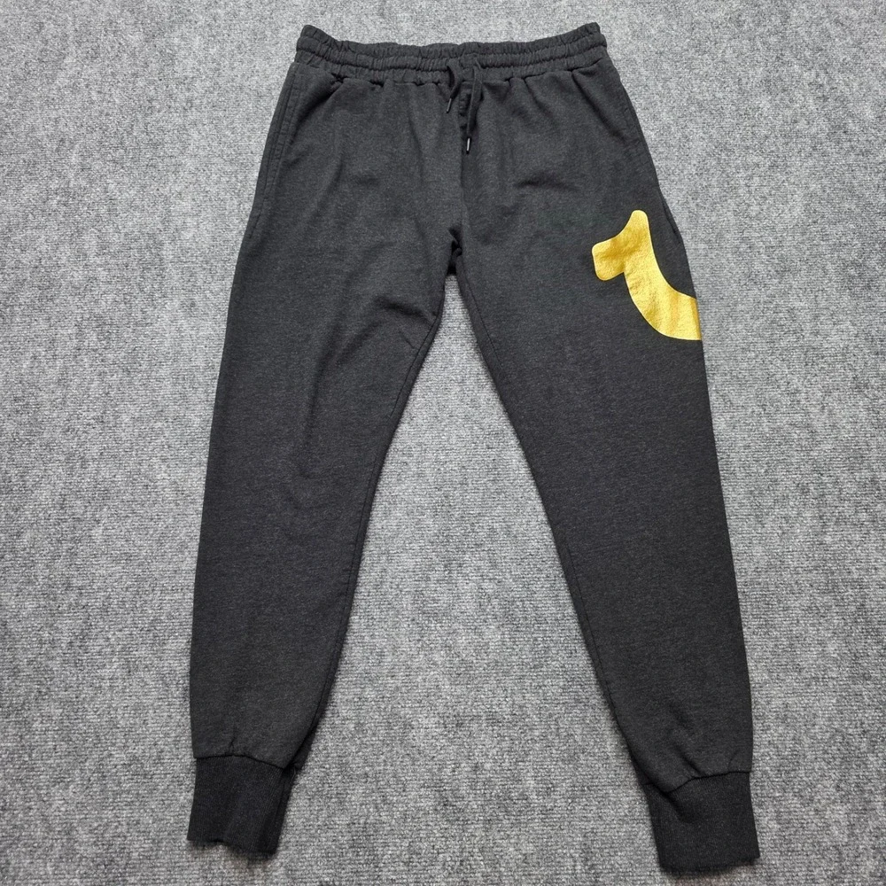 True Religion Men's Joggers Large Charcoal Gray Gold Horseshoe Logo Sweatpants